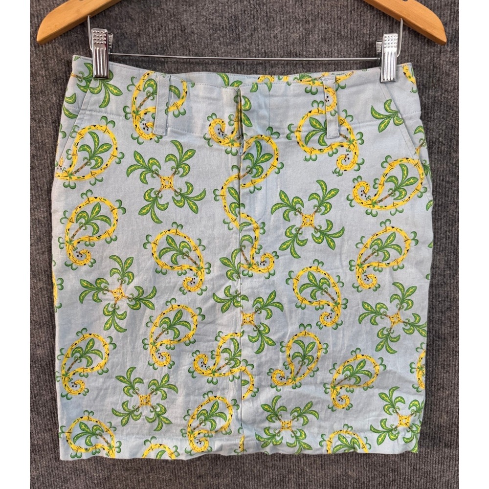 Govango Blue Tropical Paisley Cotton Lycra Mini Skirt Missy 8 GV334 USA Made